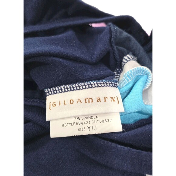 Gilda Marx VTG 90s Cotton Velvet Biketard Unitard Dance Tricolor Blue XS (Y/J) - Picture 12 of 16